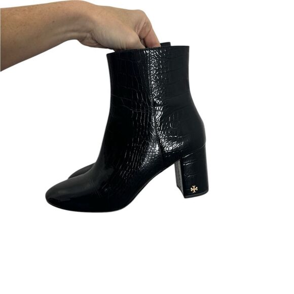 Tory Burch Brooke 70 MM Booties Croc Embosssed Black Ankle Boots - Picture 6 of 15